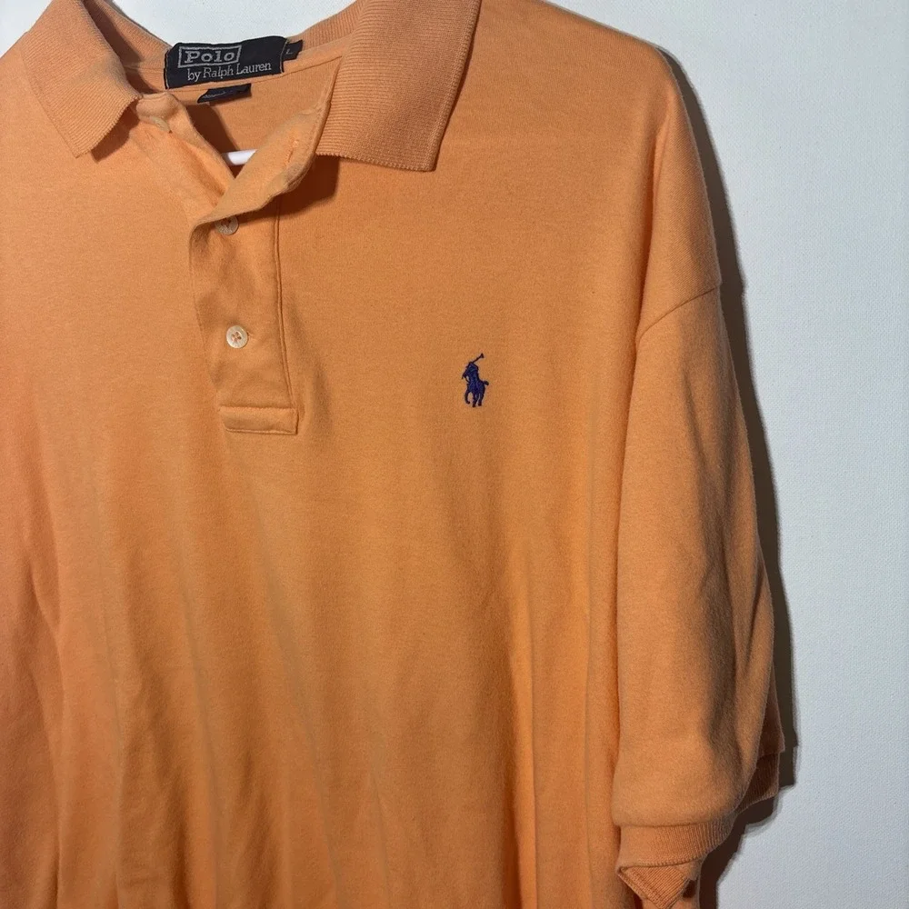 Polo Ralph Lauren‎ Men's Large Orange Polo Shirt USA 100% Cotton Blue Pony
